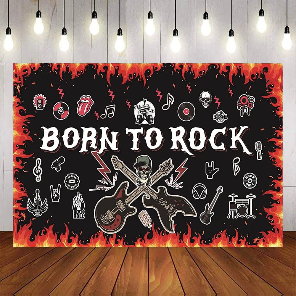 Born to Rock Backdrop Banner 1950's Rock and Roll Party Decorazioni Rock Star Guitar Music Theme Birthday Party Banner Supplies