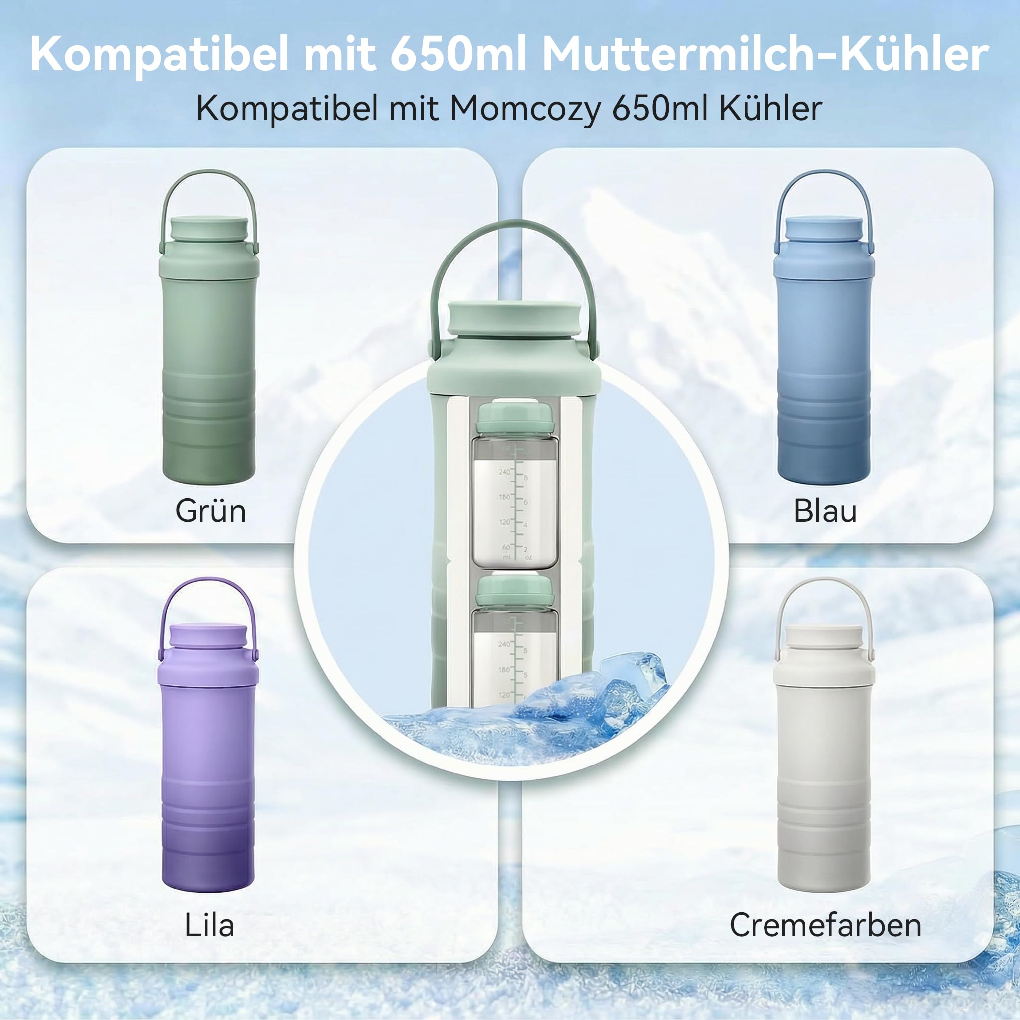 4 Pack 300ml Muttermilch-Aufbewahrungsflaschen für Momcozy 650ml Kühlbox.Auslaufsichere Weithals-Pumpflaschen kompatibel mit Spectra S1 S2 9 Plus SG Motif Luna (Grüne)