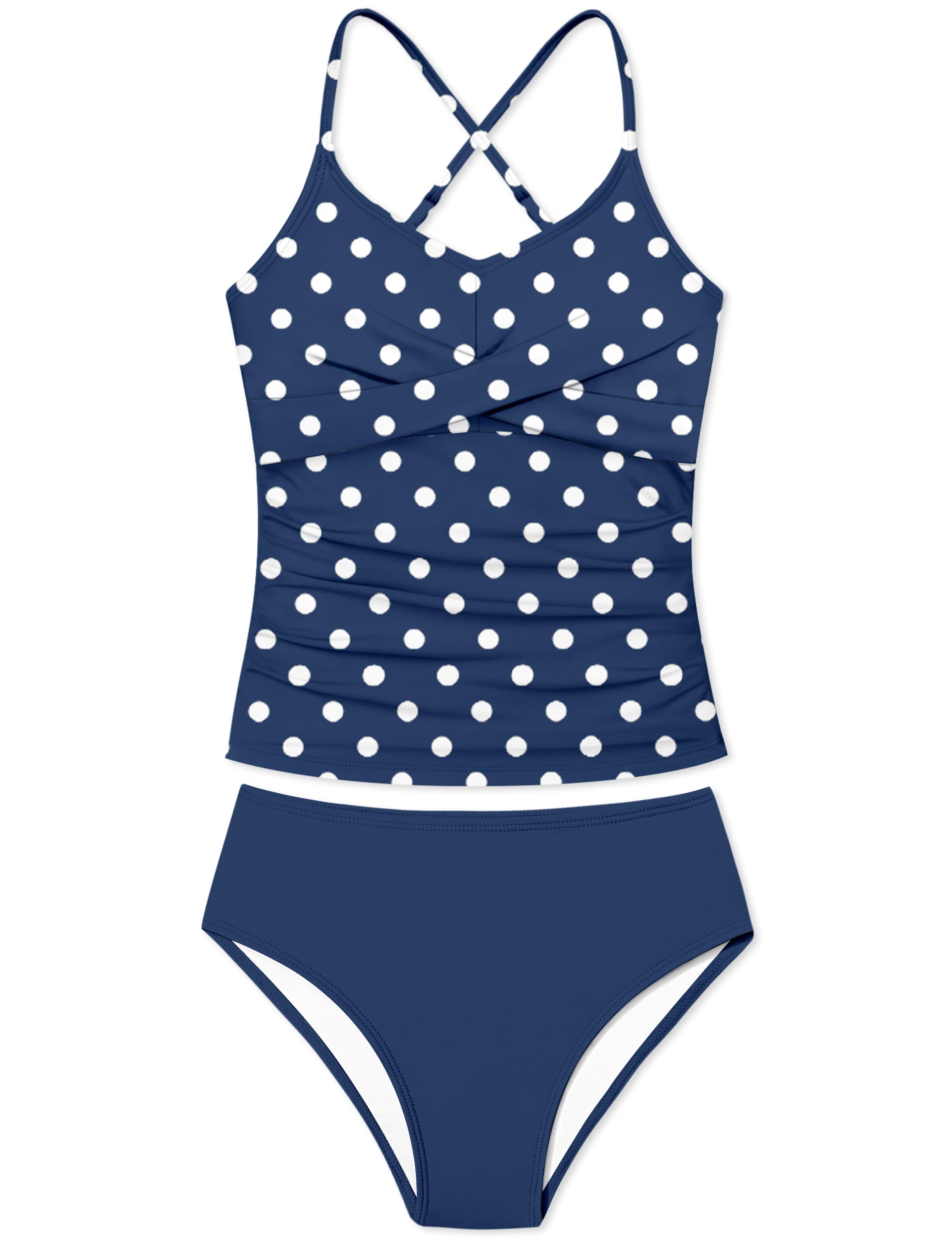 Girls Swimsuit 2 Piece Bathing Suit Criss Cross Ruched Girl Tankini Sets Printed Girls' Swimwear for 9-18 Years