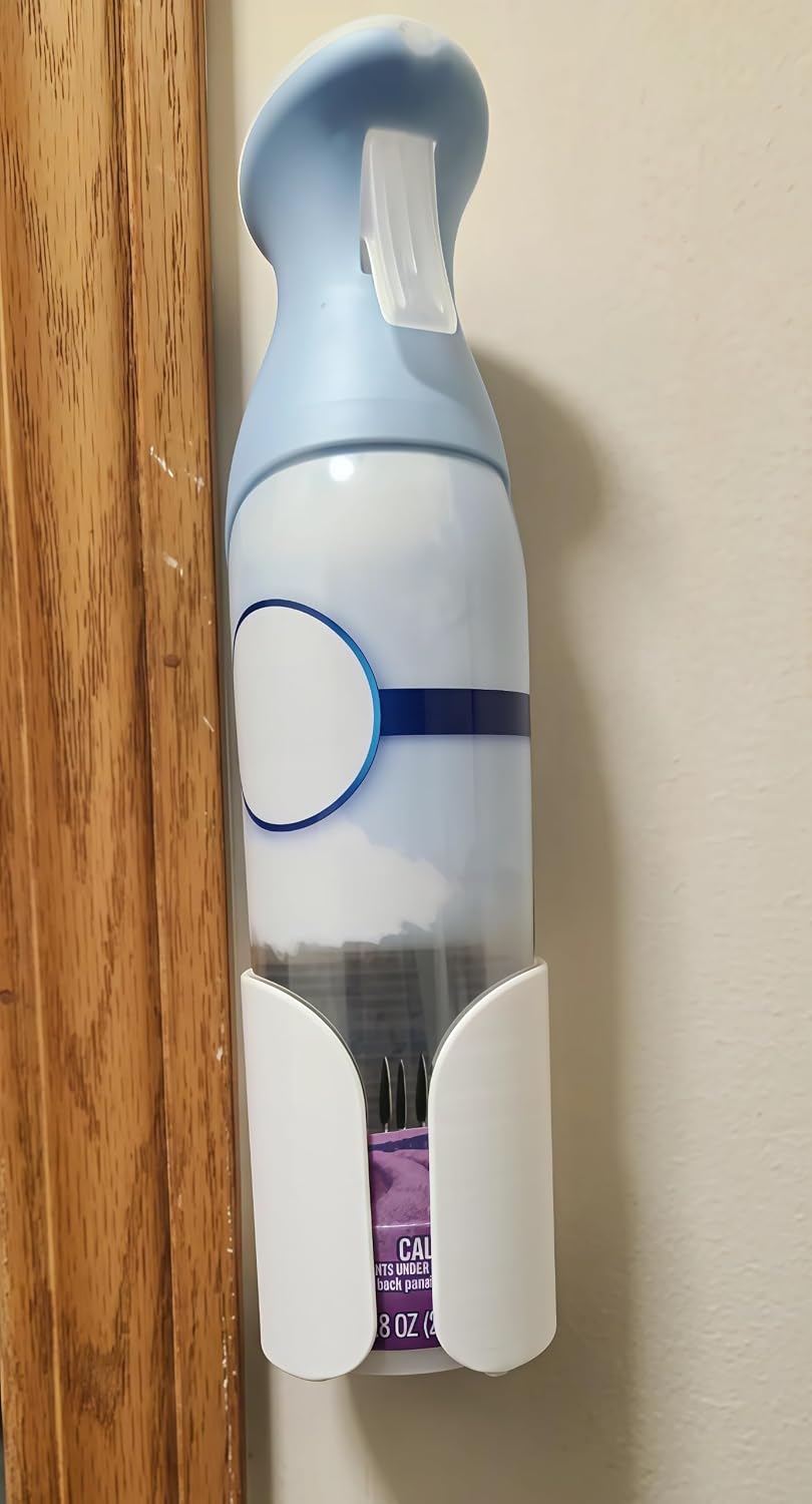 Wall Mount Holder Fits Febreze Spray Bottles – Space-Saving Air Freshener Organizer for Bathroom, Kitchen & Closet, Secure Grip Anti-Spill, Easy Install Home Storage Accessory (Black)