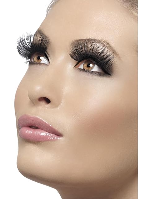 Smiffy's Smiffys Pestañas, negro, estilo de los 60, largas, contiene pegamento Halloween, Carnaval