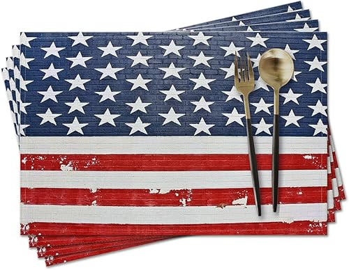 Juego de 4 manteles individuales de tela de lino de algodón azul de 18 x 12 pulgadas, manteles individuales de tela rústica de granja, elegantes y