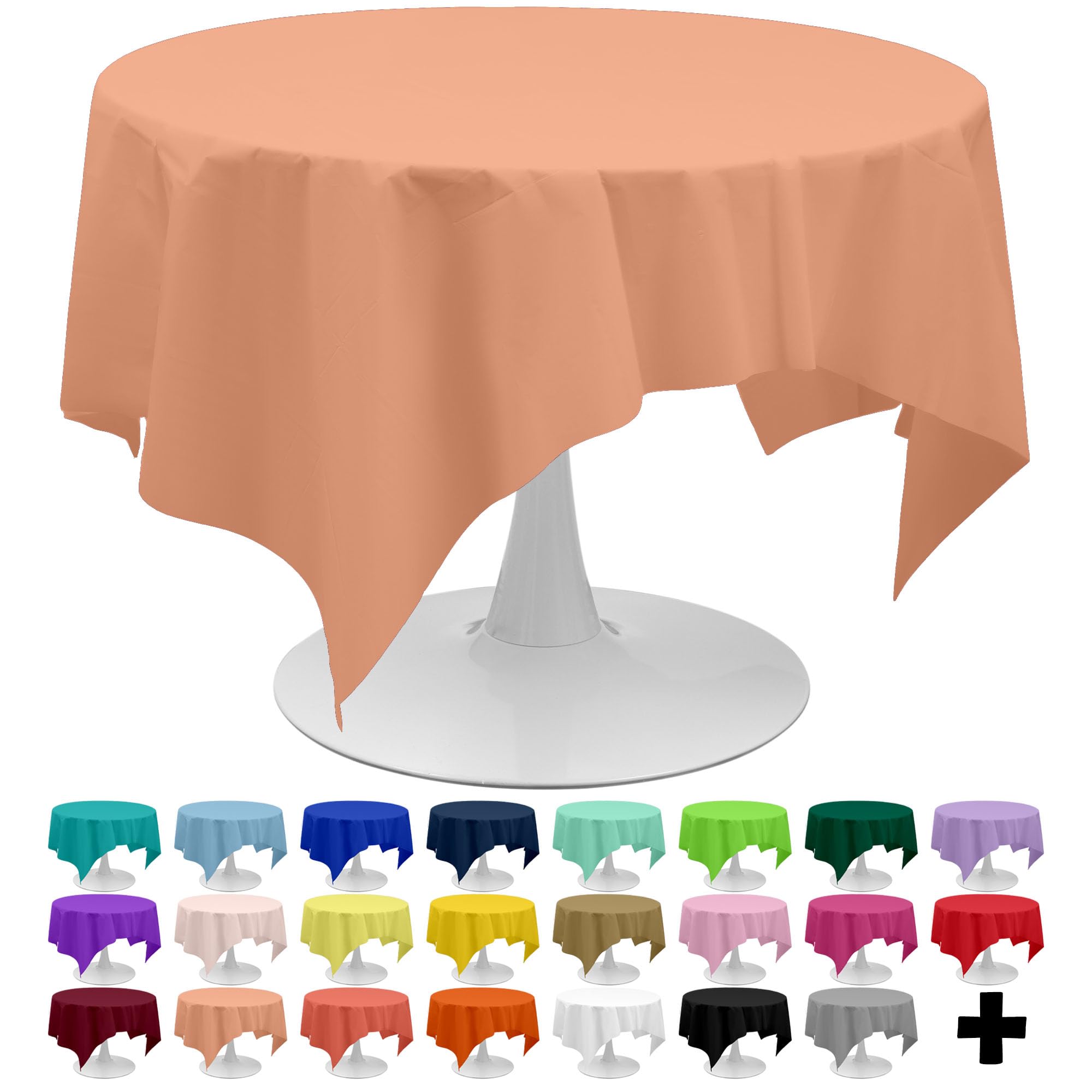 PARTY ULYJA Peach Tablecloths Plastic 3 Pack Premium 84 Inches Disposable Table Covers Decorative Table Cloths for Round Dinning Kitchen Tables