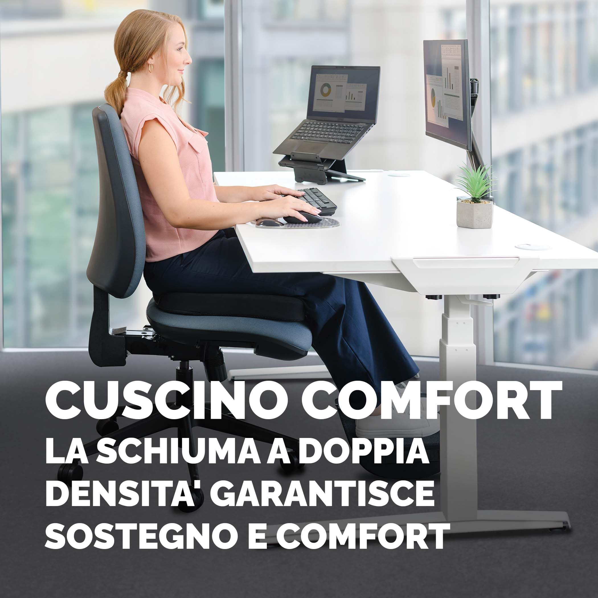 Fellowes Cuscino Comfort Breyta - Supporto ergonomico, llevia la pressione sul coccige, base antiscivolo, da materiale riciclato, portatile, garanzia di 5 anni, ideale per l'ufficio e la casa
