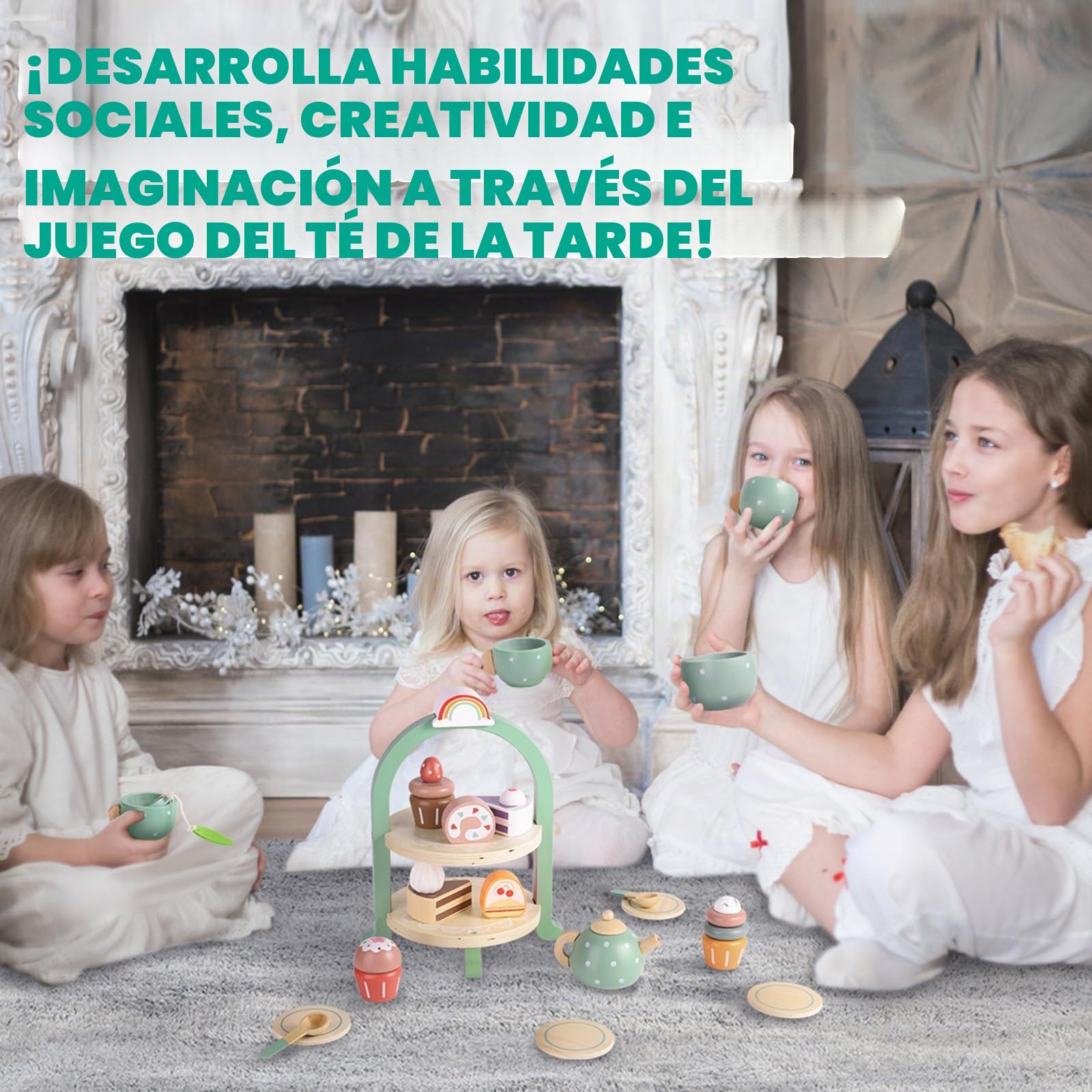 GAGAKU Juegos de Té Infantil Juego de Té de Madera Juego de té para niños pequeños Accesorios de Juego de simulación de Alimentos Juegos de Simulación de Accesorios de Cocina Juguetes
