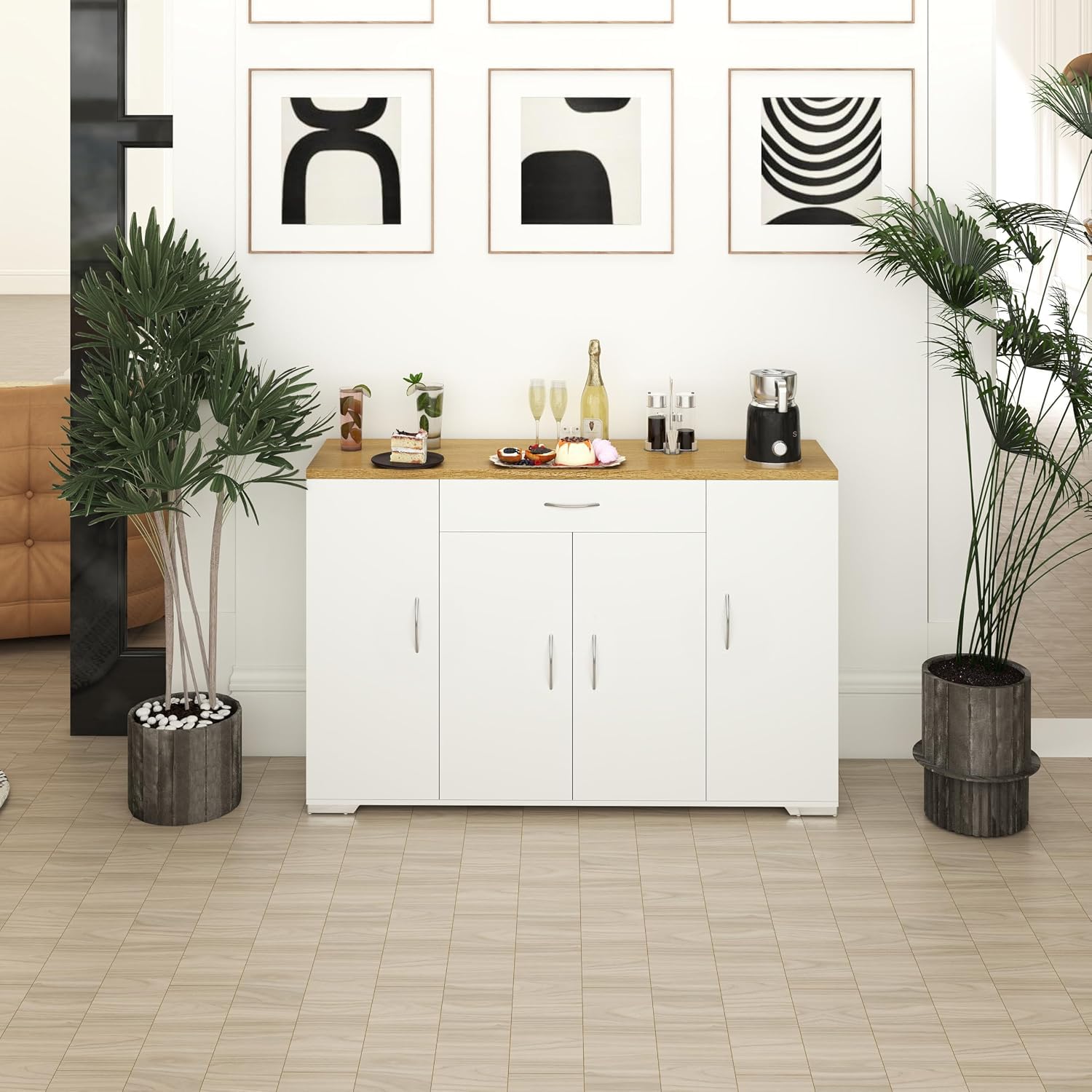 Hitsuki Credenza Sala da Pranzo Bianca con 4 Ante e 1 Cassetto 110×30×70cm | Credenza con 4 ante e 1 cassetto, spazio pratico per organizzare stoviglie, posate e accessori nella sala da pranzo