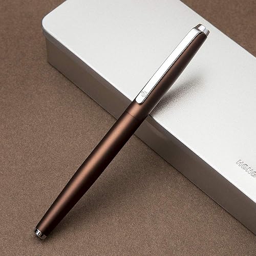 Vista 23 de HongDian 525 - Pluma estilográfica de metal verde, pluma clásica de punta extrafina, incluye estuche de metal y convertidor recargable