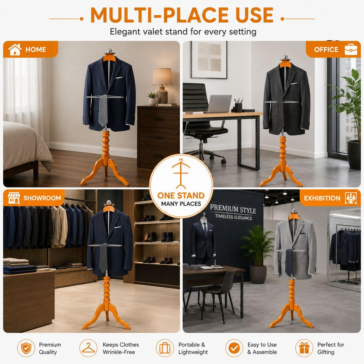LOCOMOTO Wooden & Stainless Steel Coat Hanger Stand used in Home