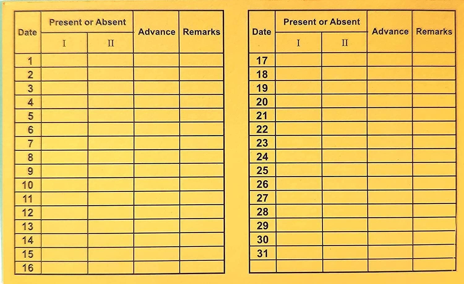 JSMSH Daily Attendance Report for Daily Payroll Wages/Attendance Card for Monthly Attendance and Calculation of Wages/Mix Color Attendance Report (Medium, Pack of 25)-image-36