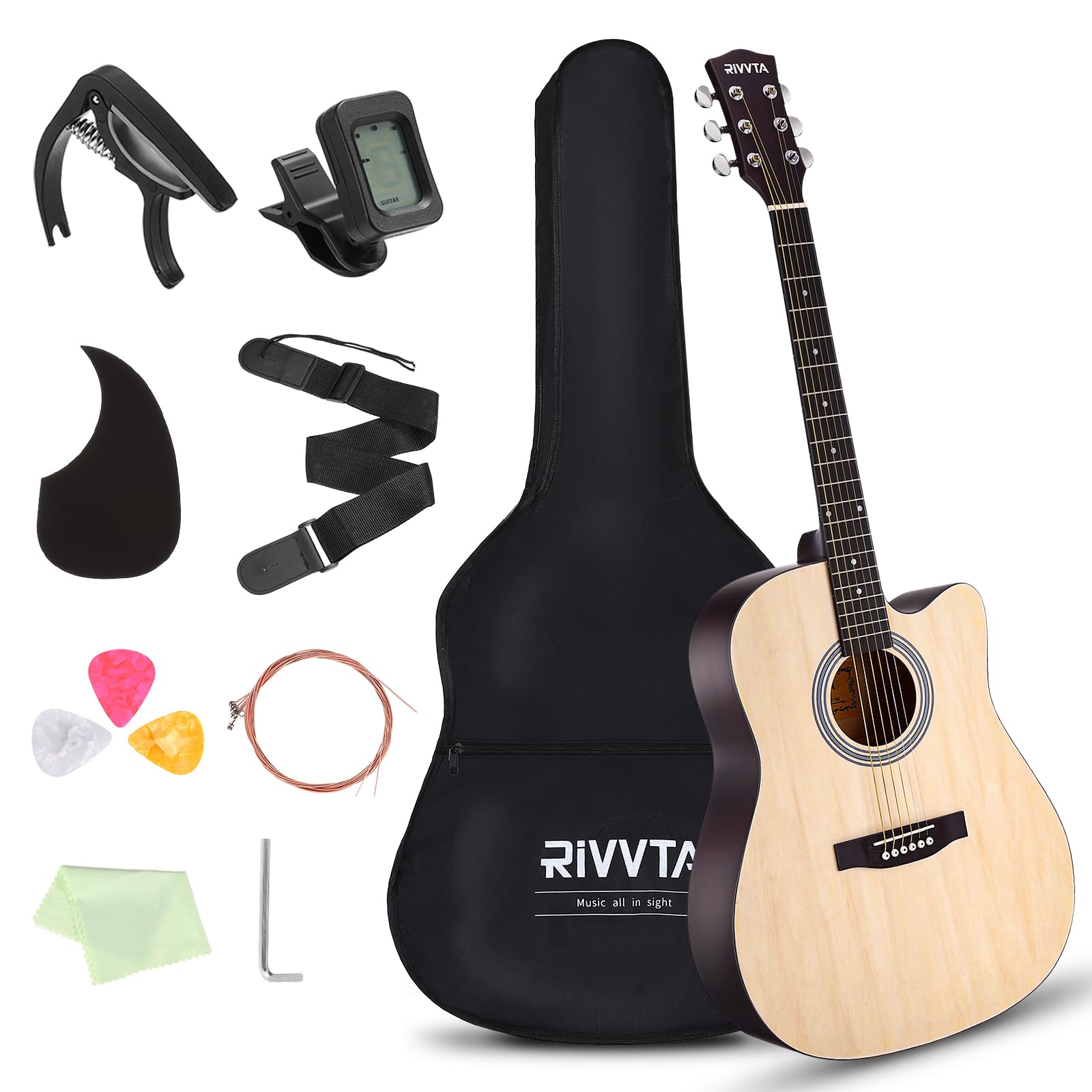 QUARKZMAN Kit Chitarra Acustica Per Principianti Adulti, Chitarra Acustica Elettrica 41 Pollici Cutaway Con Accordatore, Corde, Plettri, Tracolla, Pickguard