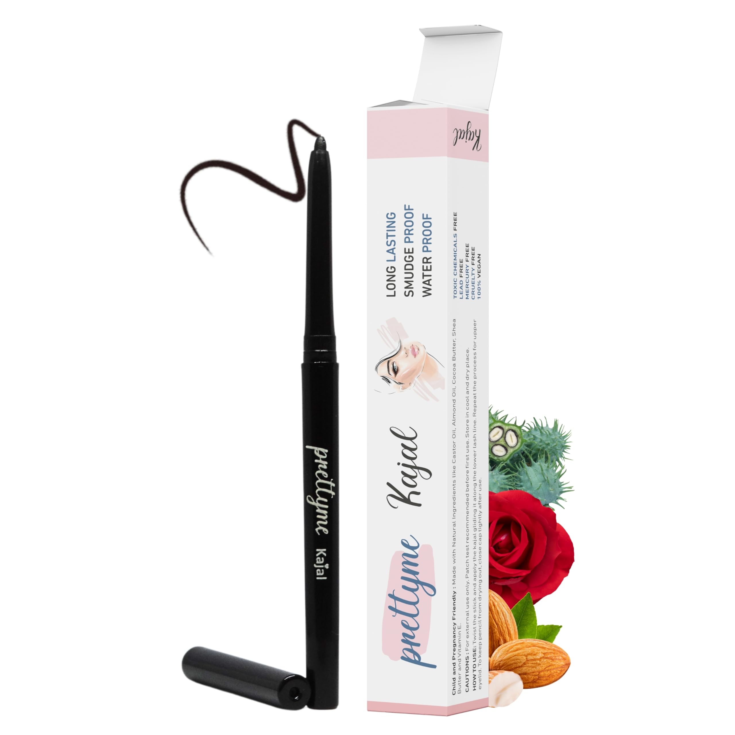 Prettyme Herbal Kajal Pencil and Eyeliner Black | 12 Hrs Long Stay | Matte Finish, Long Lasting, Waterproof, Smudge Proof | Enriched With Almond & Castor Oil, Vitamin E | 99% Natural Ingredients-image-33