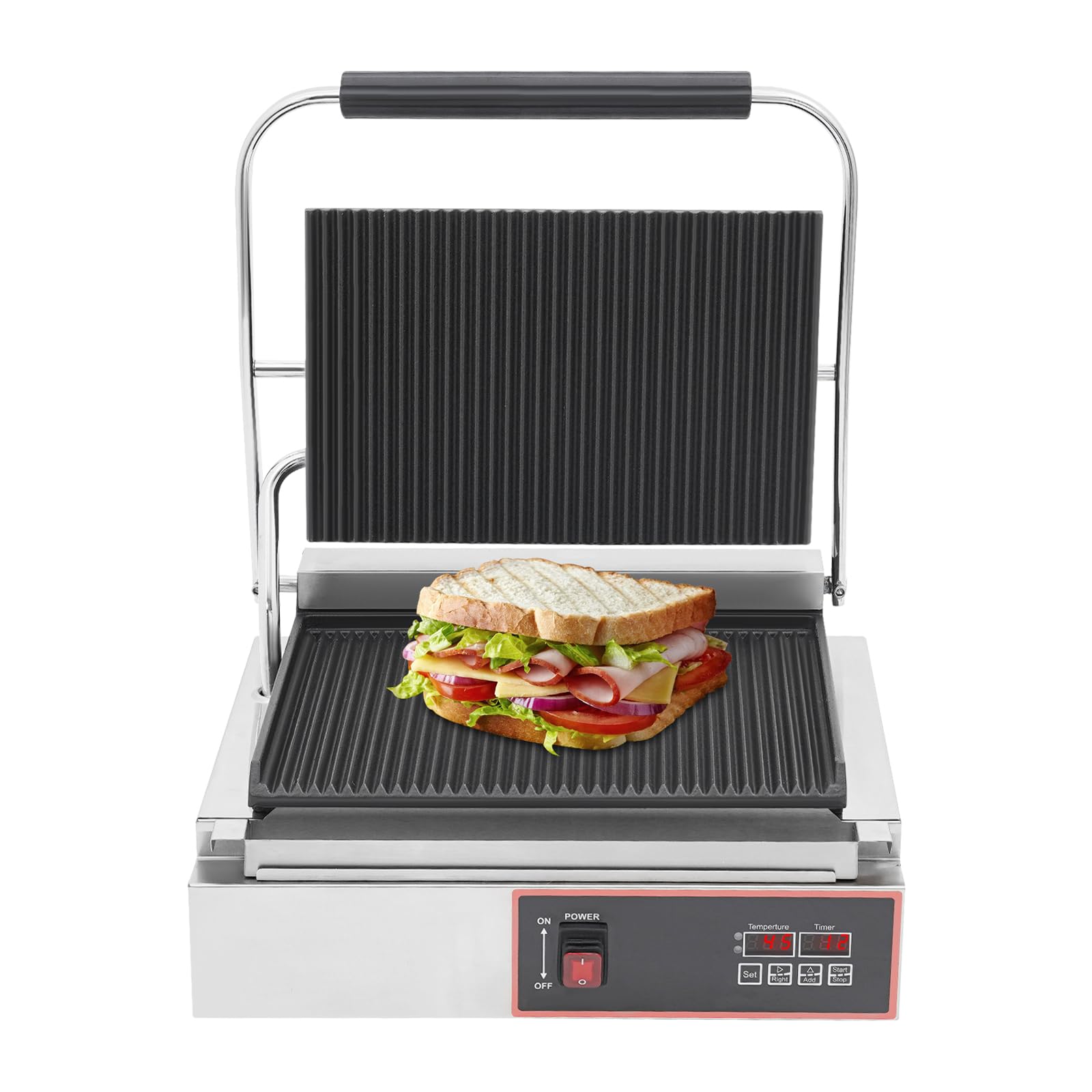 Kontaktgrill Elektrogrill Sandwichtoaster 34 × 23cm, Elektrischer Tischgrill einstellbare Temperatur und Timer, Antihaftbeschichtete, Plattengriller für Panini, Toasts, Steak, Gemüse