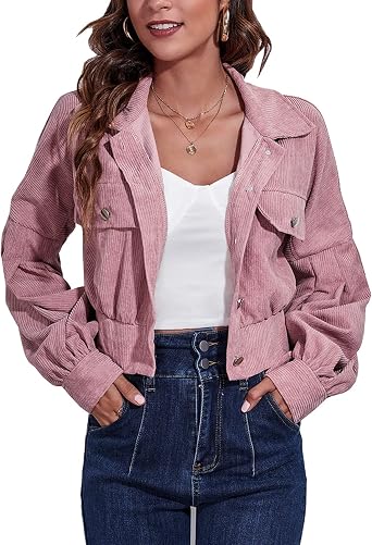 TONCHENGSD Womens Cropped Corduroy Jacket Drop Shoulder Shirt Jacket Shackets
