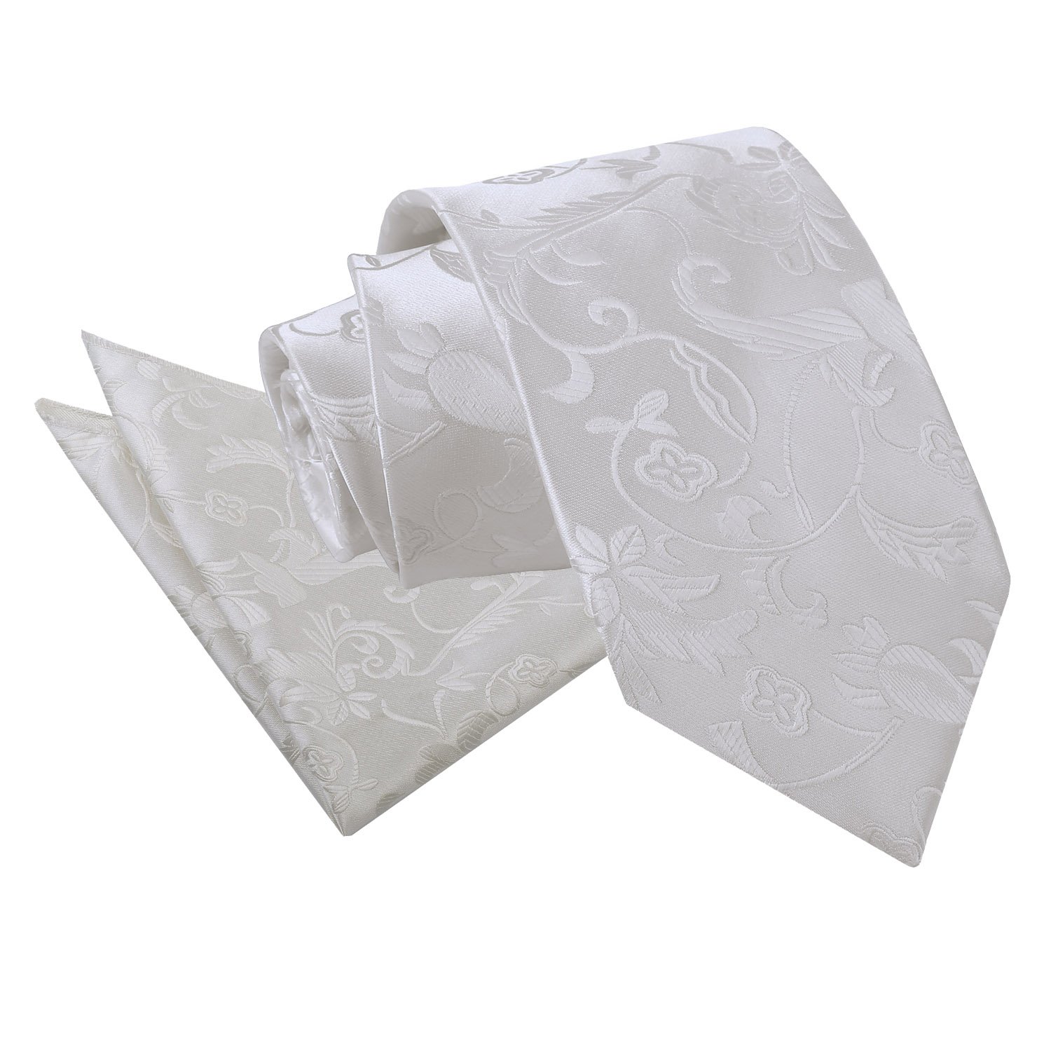 Dqt Men's Ivory Floral Passion Jacquard Tie & Pocket Square Set (2Pc) - Wedding, Business & Formal