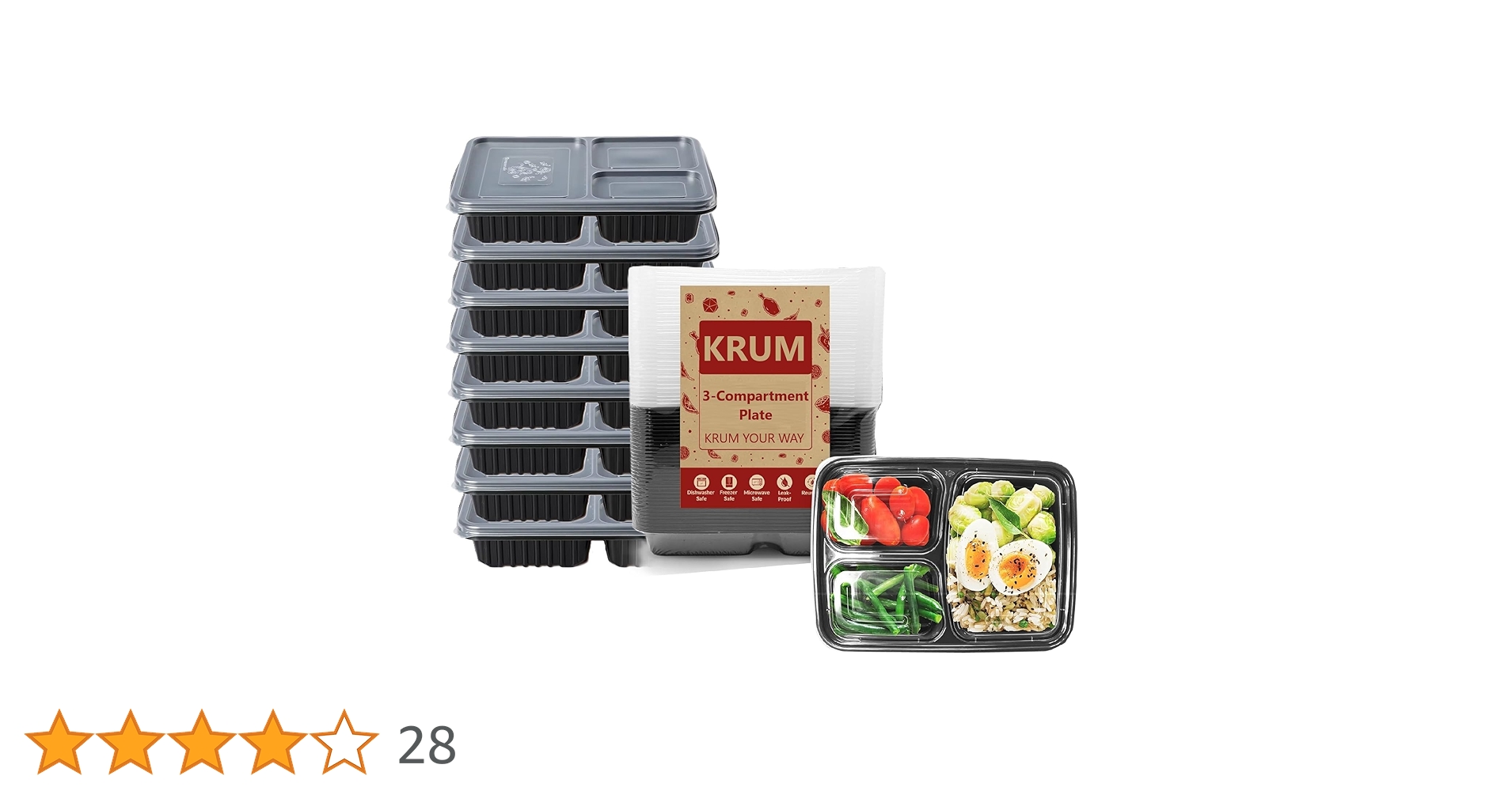 Buy KRUM 3 Compartment BPA-Free Tray, Microwave Safe Lunch Box