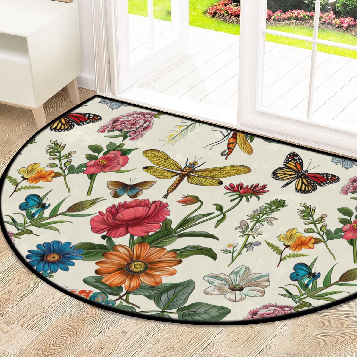 Mexpekil Paillasson vintage en forme de demi-lune pour intérieur et extérieur - Lavable - Demi cercle - Attrape la saleté - 100 x 160 cm