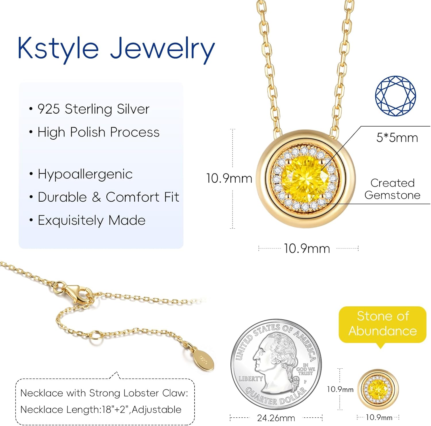 KSTYLE Gold Birthstone Necklace for Women 14K Gold Plated 925 Sterling Silver Pendant Necklaces for Women Dainty Personalized Round Gemstone Jewelry Birthday Gifts for Her Wife Mom Daughter - Image 5