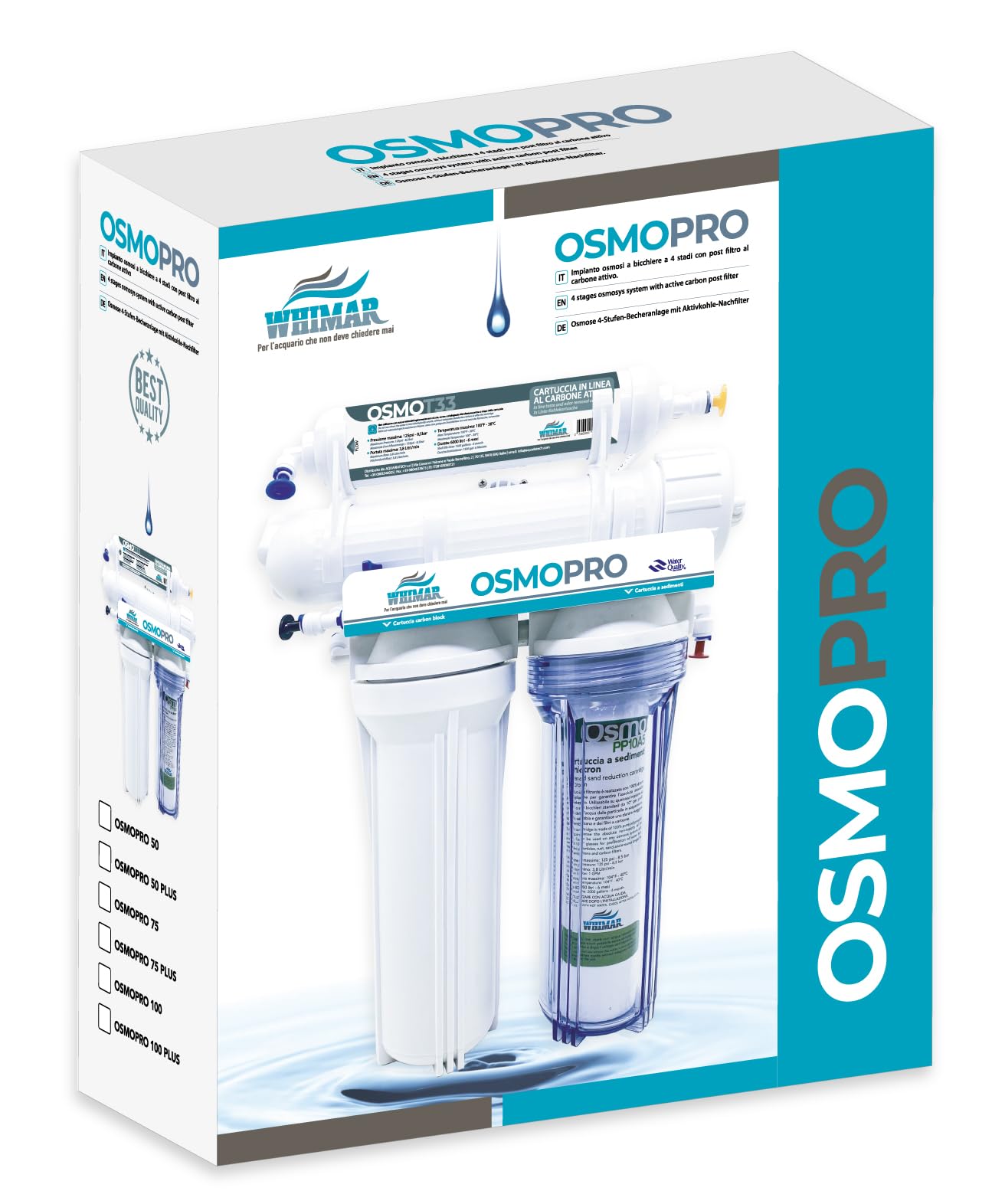 Whimar OsmoLine Deio 50 GPD 190 l/g, system odwróconej osmozy, 4 stopnie do akwariów morskich i słodkowodnych z filtrem dejonizującym, kolorową żywicą wirusową i membraną Vontron