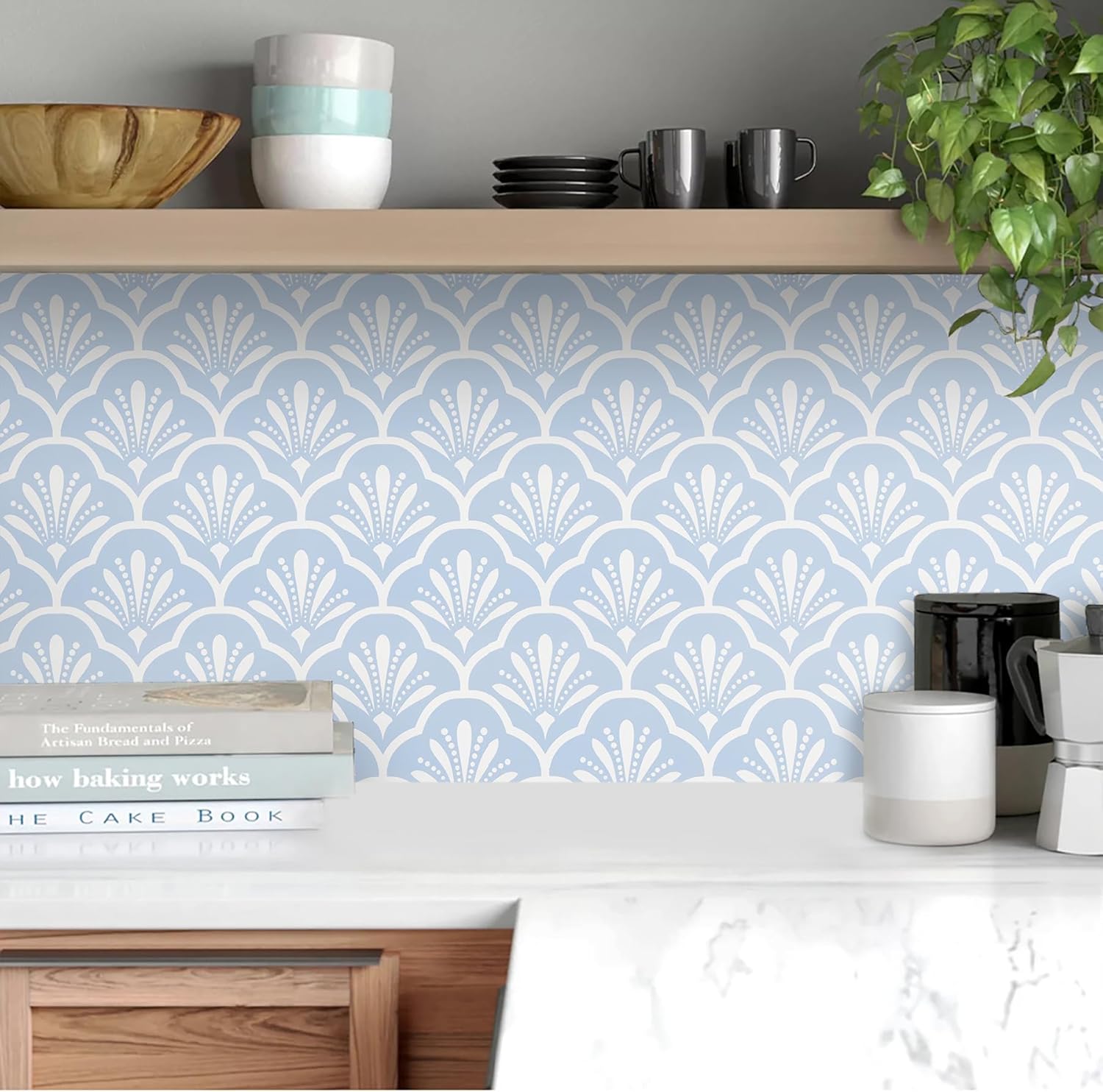 Guvana 17.32"×197" Peel and Stick Wallpaper Blue and White Contact Paper Geometric Removable Wallpaper Modern Self Adhesive Wall Paper for Room Wall Covering Vinyl Rolls