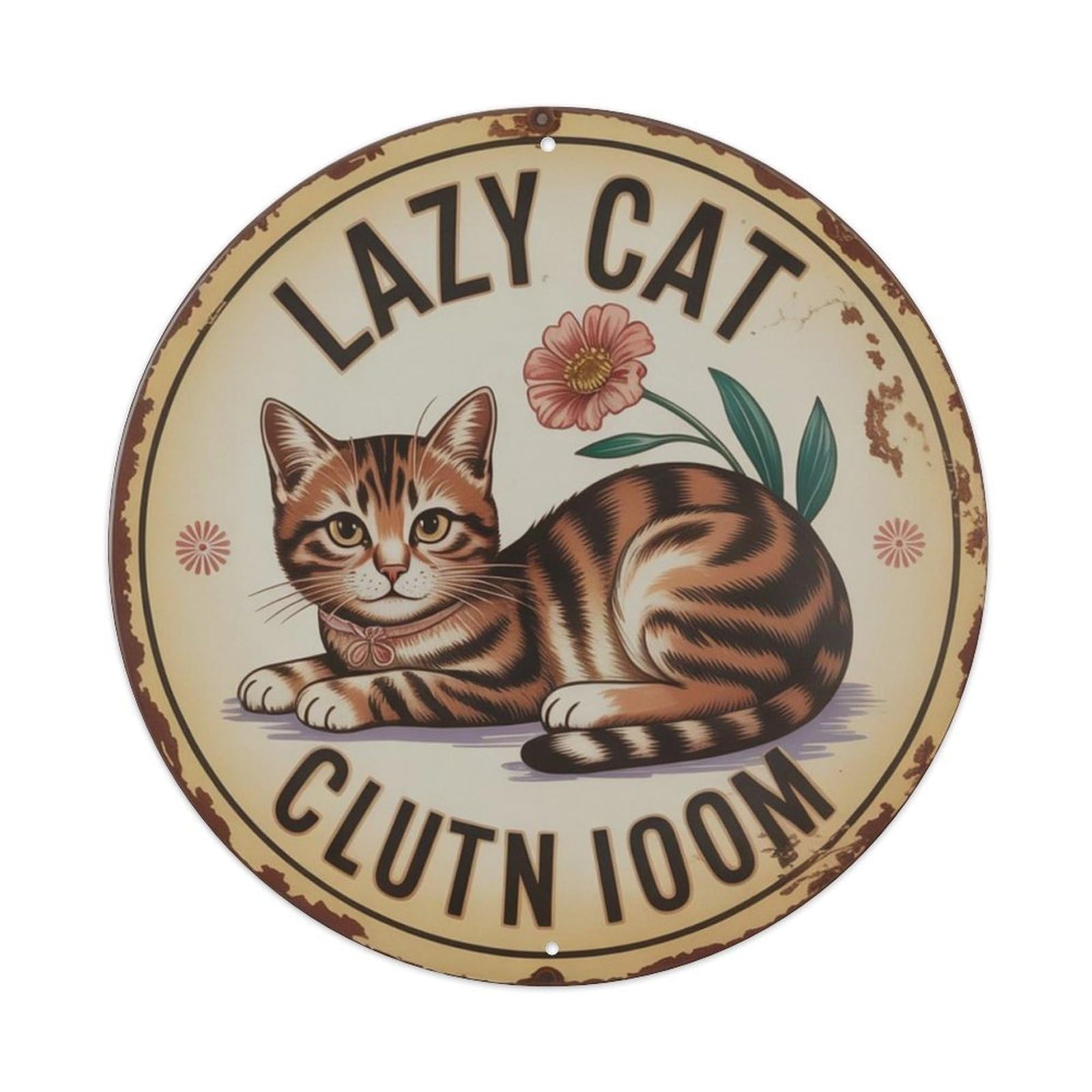 Lvalogy Style Cute Floral Cat Vintage Metal Tin Sign Plaque