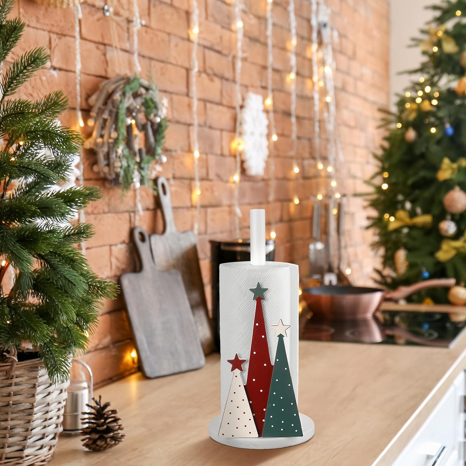 Geelin Christmas Paper Towel Holder Cute Christmas Kitchen Decoration Wooden Towels Paper Holder Stand for Kitchen Countertop Bathroom Home Farmhouse Winter Xmas Decor(Xmas Tree)