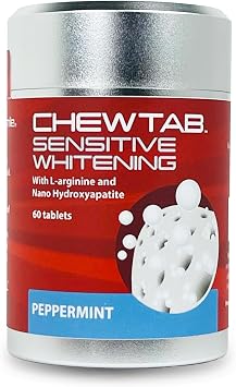 Chewtab Sensitive Whitening Toothpaste Tablets with L-arginine and Nanohydroxyapatite, 60 Count, Peppermint Flavor