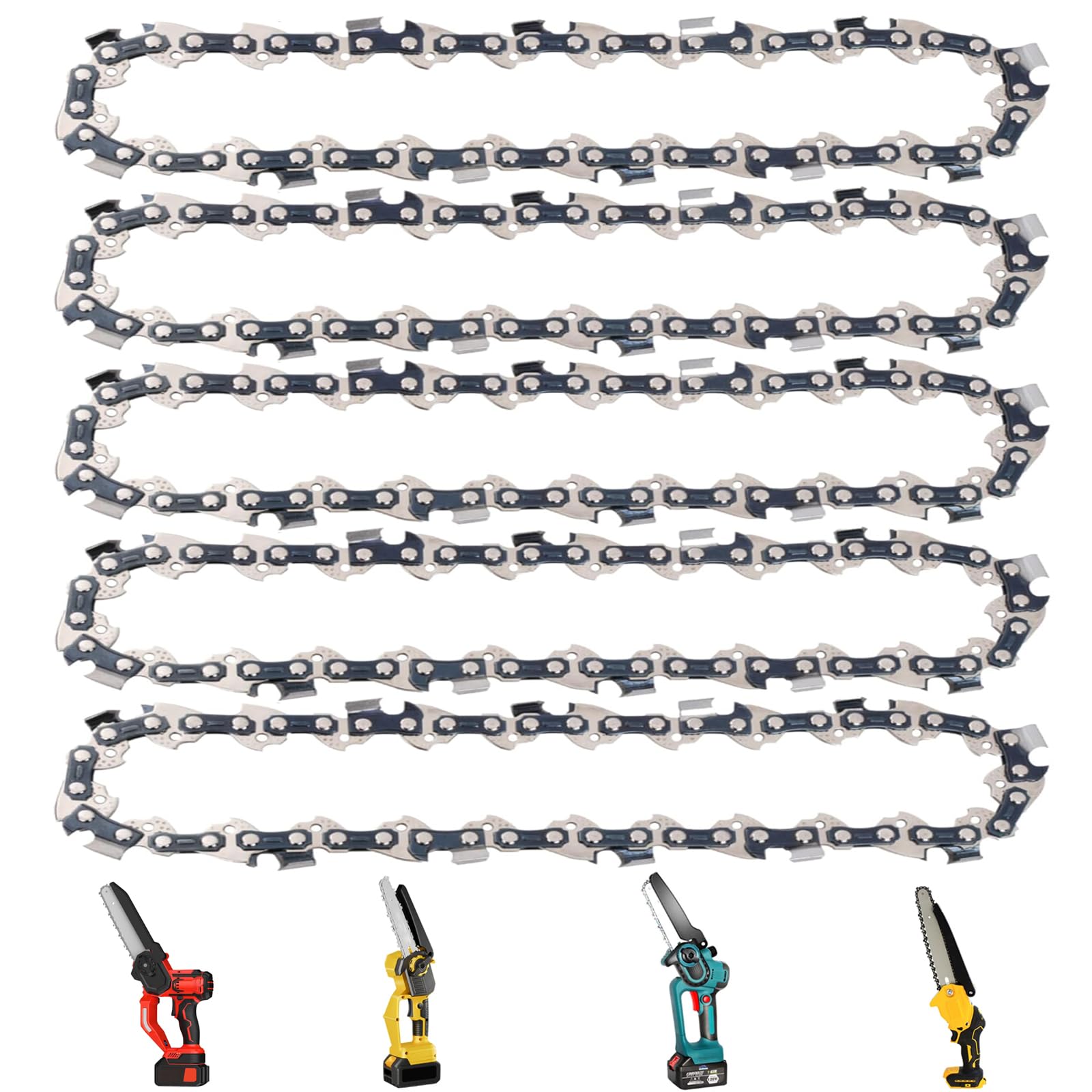 8 Inch Chainsaw Chain Replacement 5 Pack 45 Drive Links 1/4 LP Pitch 043 Gauge Compatible with Cordless Electric Battery Powered Mini Chainsaws for Tree Trimming Wood Cutting and Garden Pruning