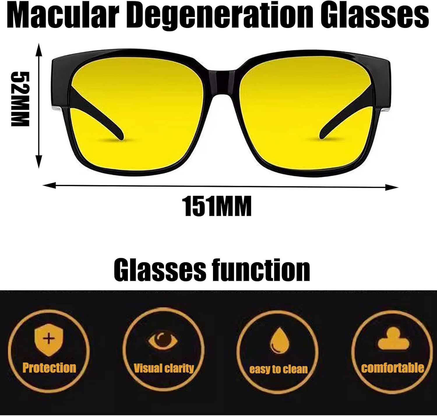 Macular Degeneration Glasses for Men/Women, Large Size Glasses for Macular Degeneration Aids, Glaucoma, Cataracts and Retinitis Pigmentosa for Outdoor and Indoor Yellow Lenses