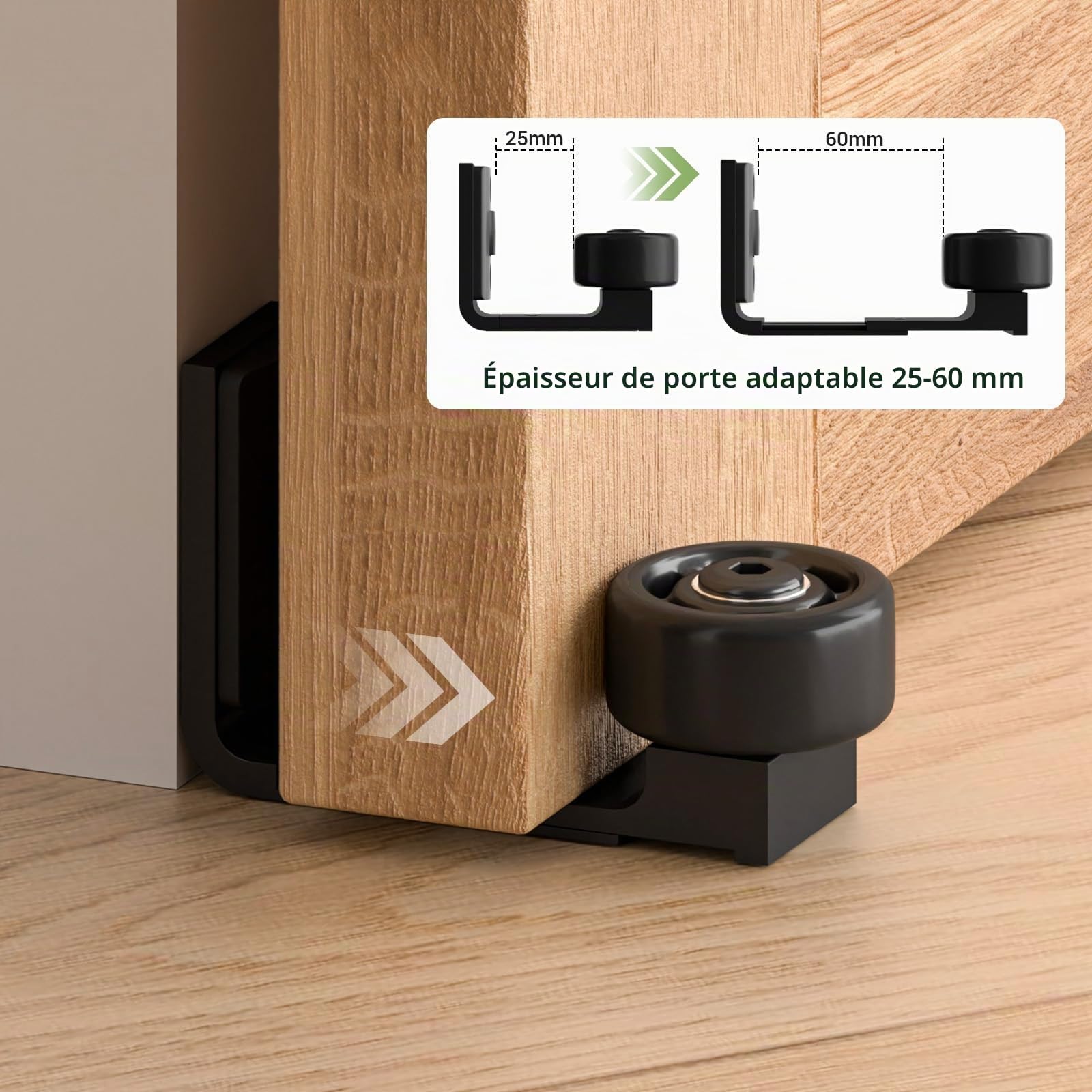 182CM/6FT ETIASQSA 6.6FT/200CM Quincaillerie De Porte Coulissante Kit Porte Coulissante Rail pour système de quincaillerie à célibataire porte Contient Ajustable Guide de Plancher Noir Guide