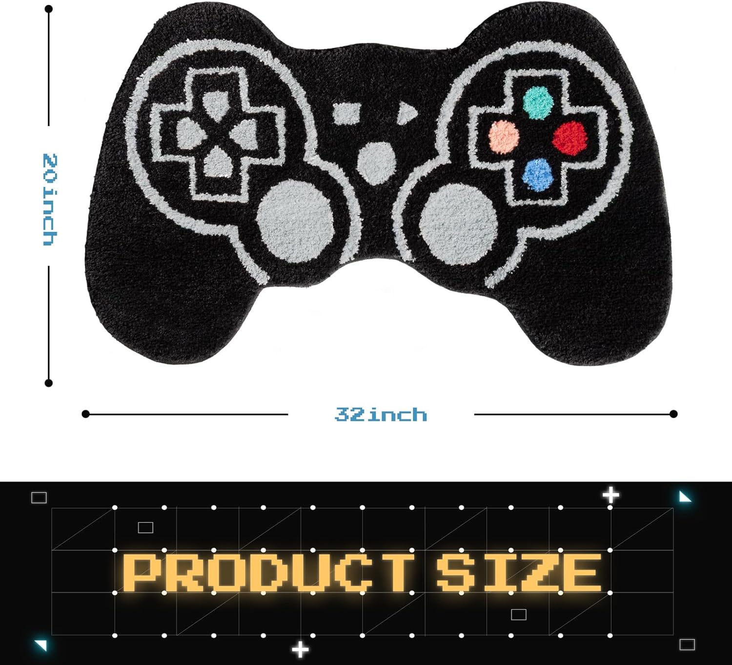 Funny Bath Mat - Cute Black Gamepad Bath Rug, Non Slip Washable Soft Absorbent Funky Bath Decor Preppy Cool Shower Rug for Bathroom Floor & Bedroom 20"x32"