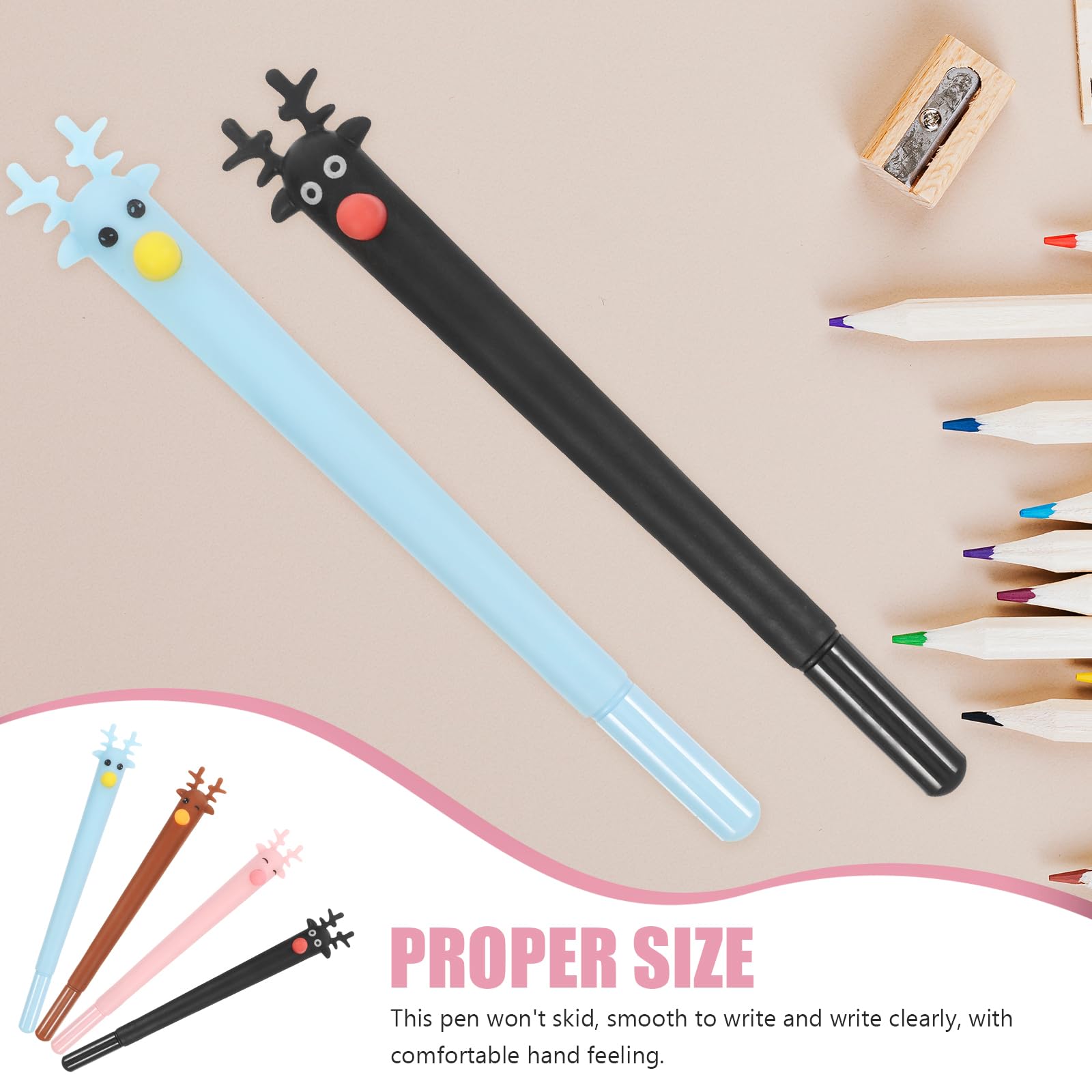 Sewroro 8pièces Lot De Stylos à Bille Forme De Cerf De Noël Avec Encre Bleue Noir Marron Bleu Et Rose
