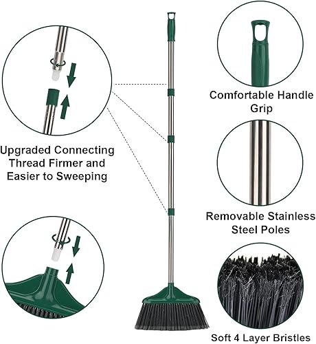 Miniatura 6 de Escoba de alta resistencia para interiores y exteriores, escoba comercial con mango de 54 pulgadas de largo, perfecta para el hogar, patio, garaje,