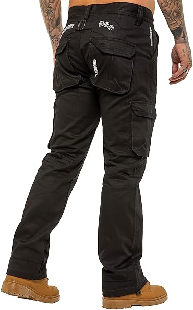 989Zé ENZO Mens Cargo Combat Jeans Elasticated Waist Cuffed Trousers Joggers (UK, Numeric, 28, Regular, Regular, Beige