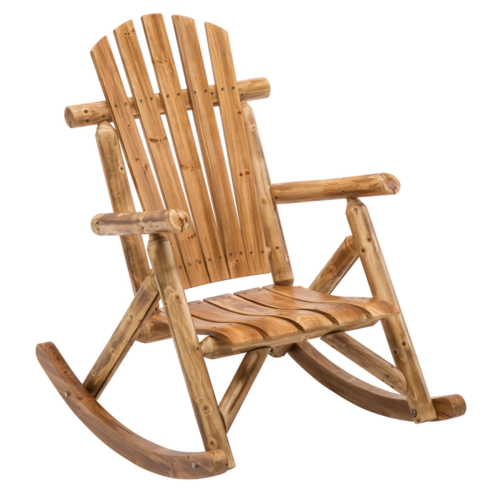 Sponsored Ad - DJL Wooden Rocking Chair Log Outdoor Rocker Outside Patio Lawn Furniture Living Room Porch Comfy Beach Balcony, Heavy Duty, Lightly Toasted