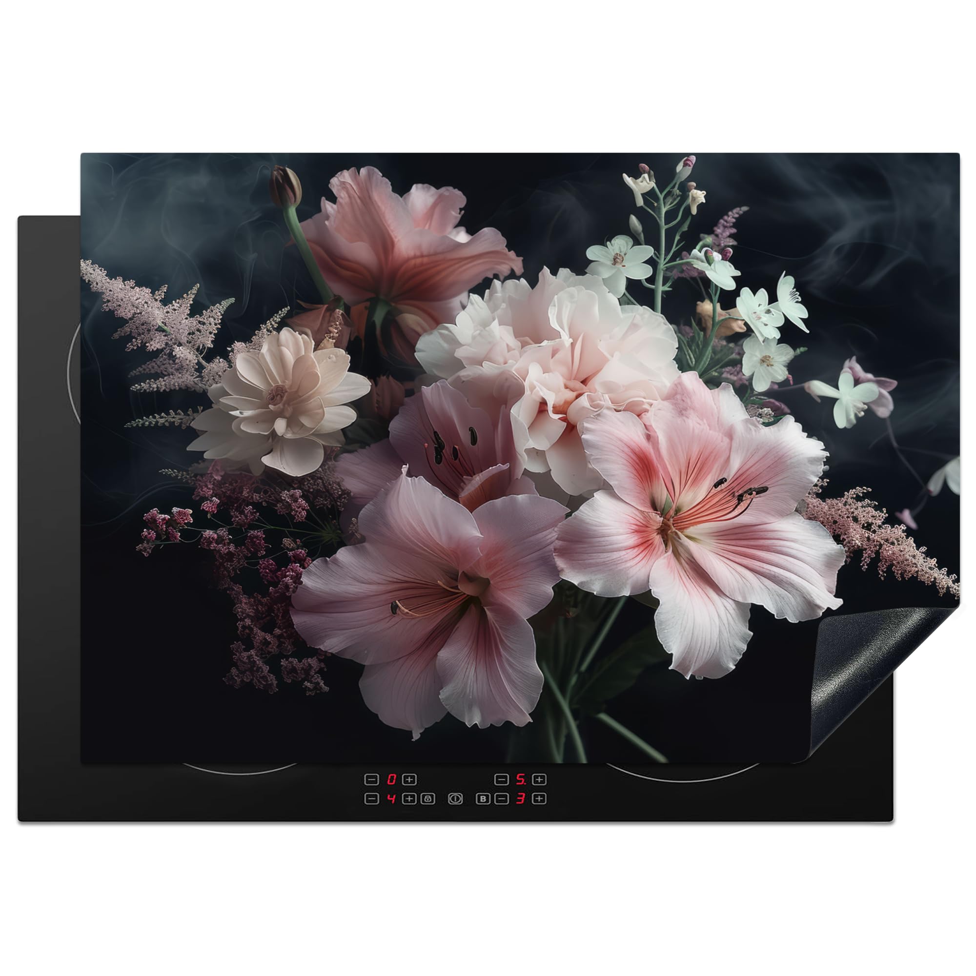 KitchenYeah© Induction Hob Protector Mat 20.5"x29.5" / 75x52 cm Cooker Top Protectors Cover Ceramic Covers Electric Hobs Vinyl Flowers - Pink - Vapour - Plants