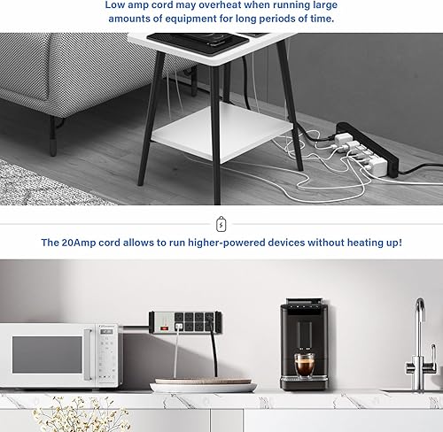 Miniatura 4 de CCCEI Regleta protectora de sobretensiones de alta resistencia de 20 amperios, 8 tomacorrientes de calibre 12 para tienda industrial, garaje, metal,