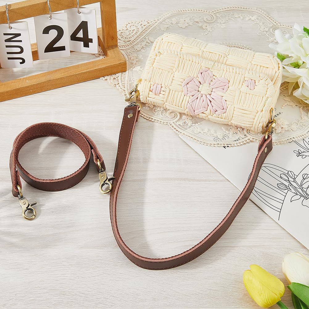 2PCS 23.62 Inch Genuine Leather Crossbody Strap Dark Brown Handbags Replacement Belt Full Grain Leather Shoulder Purse Strap with Swivel Lobster Buckles for Women Canvas Tote Underarm Bag image 4