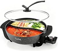FoodParty 6L Electric Hot Pot with Divider - Non-Stick Shabu Shabu Cooker, 1200W 5 Temp Levels, BPA-Free Family Hotpot