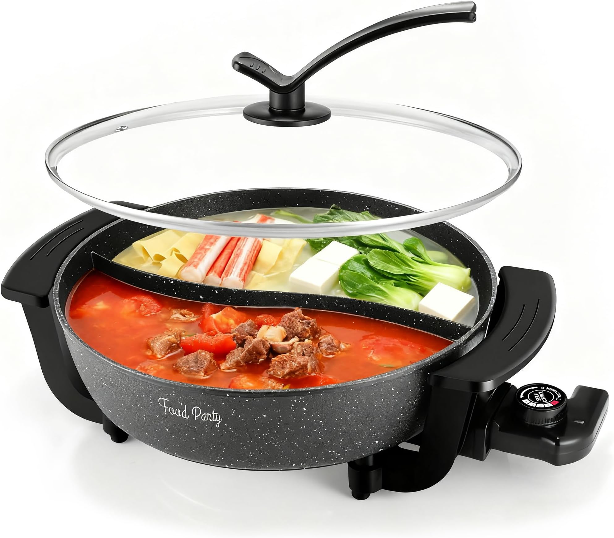 Food Party Hot Pot Hotpot Pot Electric with Divider Chinese Hot Pot Cooker 6-Quart Non-Stick Shabu Shabu Pot