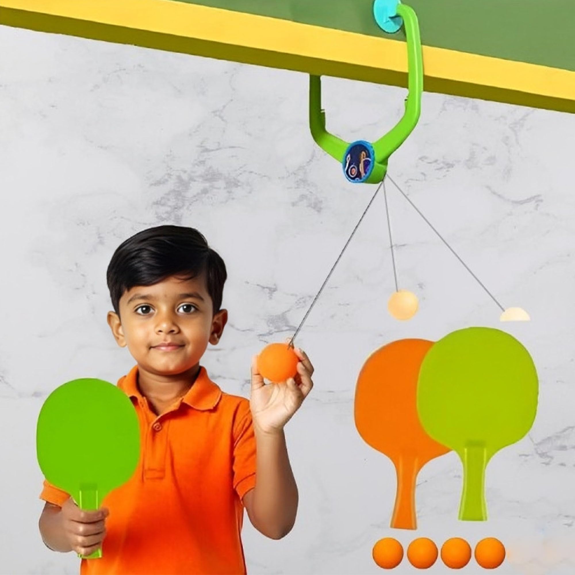 ADson™ Kids Table Tennis Trainer Set with 2 Paddles, 5 Balls, Adjustable Height up to Stretch-image-7