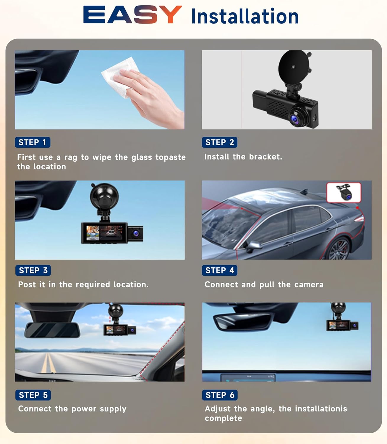 5Ghz WiFi 3.16" Dash Cam Front and Rear 3 Channel Dash Camera FHD 2.5K+1080P, Free 64GB Card Included, Built-in GPS, WiFi APP Control, IR Night Vision, G-Sensor, 24H Parking Mode