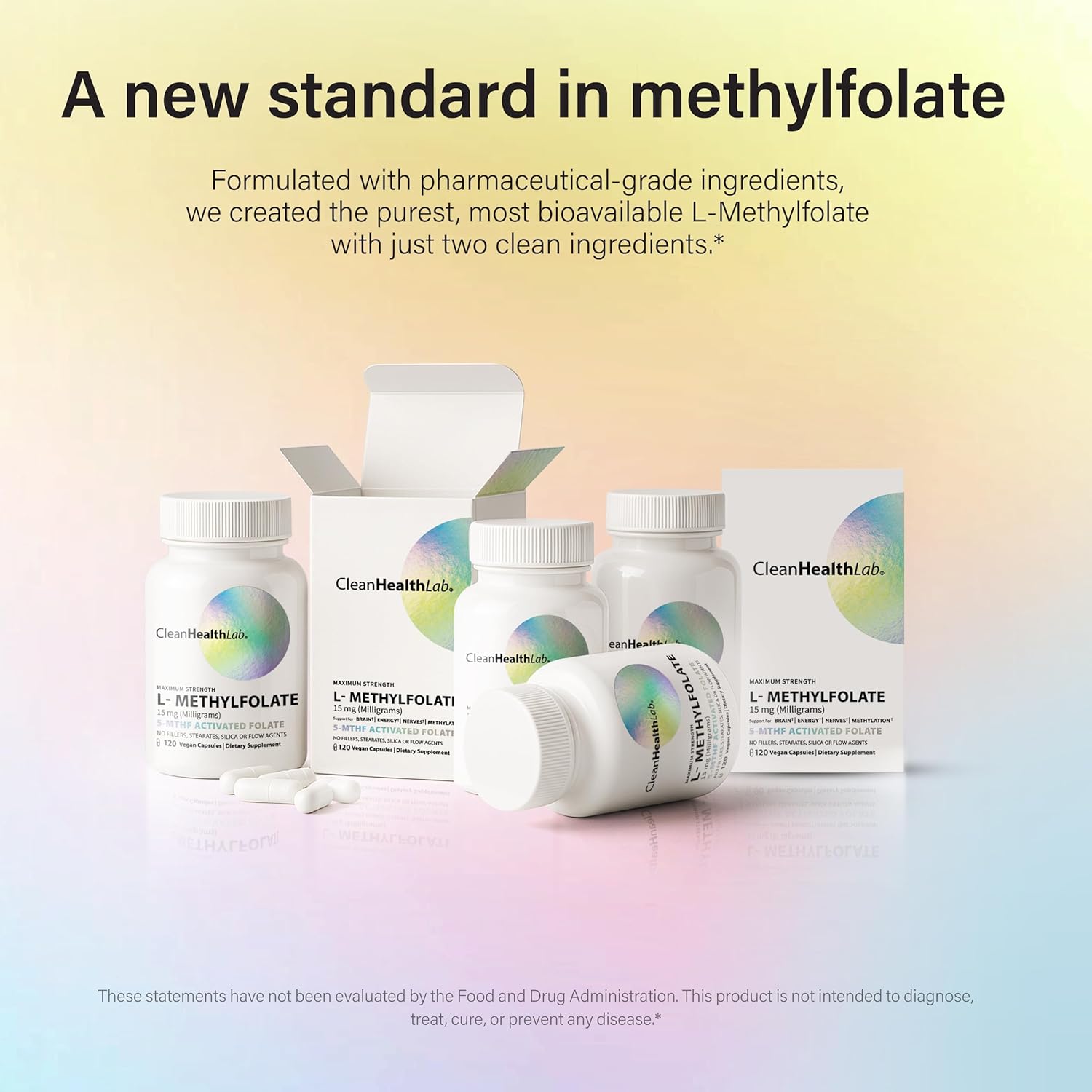 CleanHealthLab L-Methylfolate 15mg, 5-MTHF Active Folate - Maximum Potency Methylated Vitamin B9 Supplement - Support for Brain Health, Energy, Nerves, and Methylation with No Fillers (120 Count)