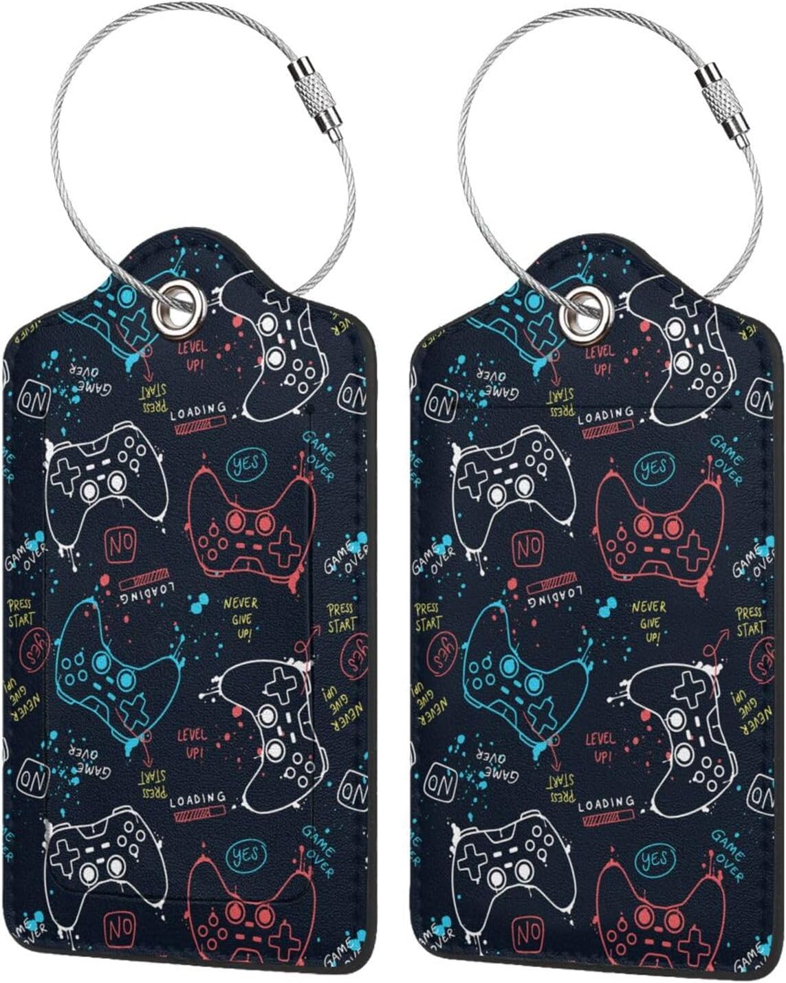 Game Controller 2 Pack Luggage Tag for Suitcases Leather Luggage Tag Privacy Cover ID Label for Women Men Travel