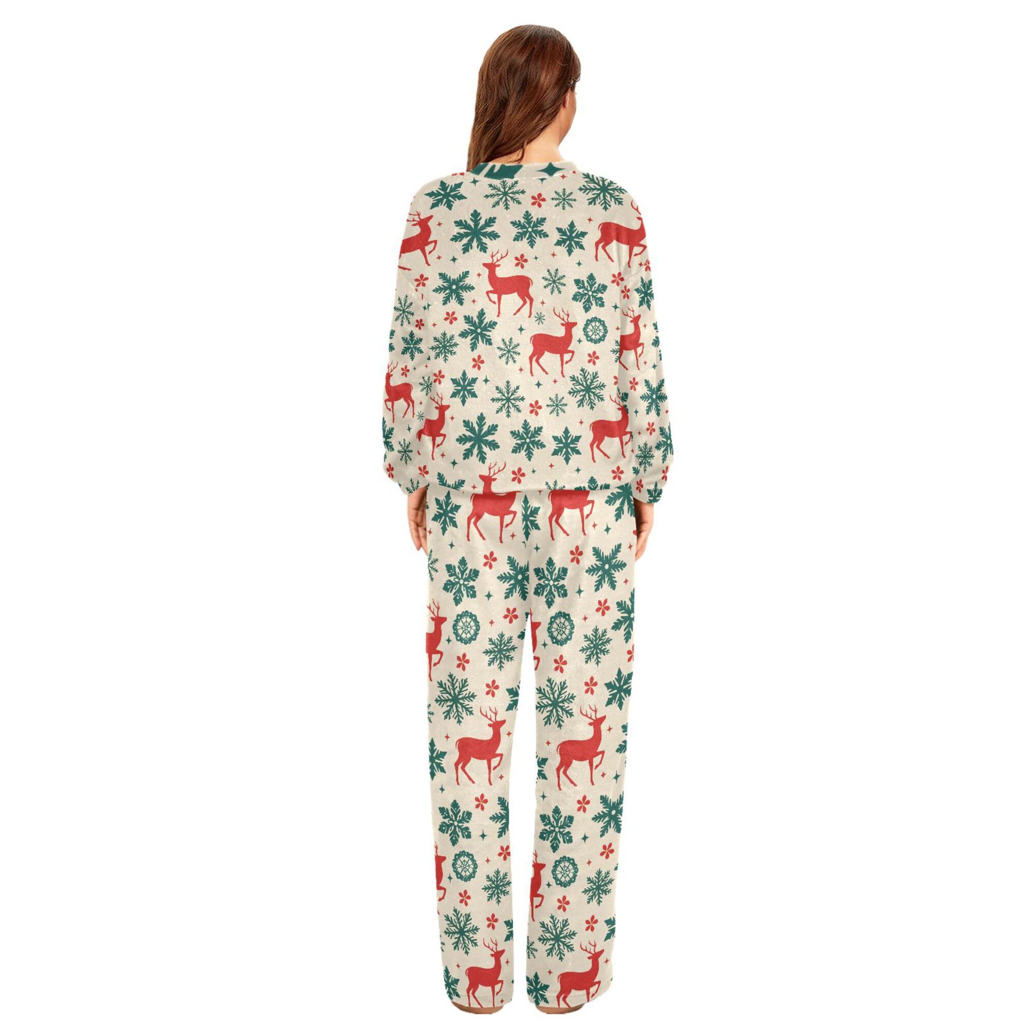ALAZA Conjunto de pijama de forro polar para mujer, diseño de oso de Navidad, manga larga, ropa de dormir de dos piezas, ropa de dormir térmica, pijama súper suave, talla S
