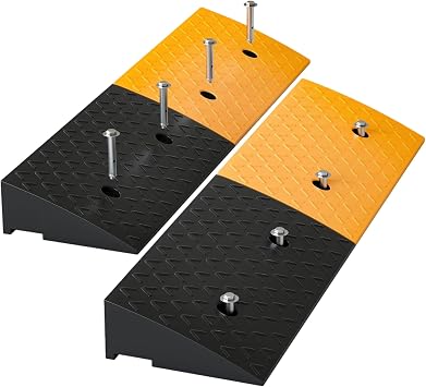 Nisorpa Rubber Curb Ramp 2 Pack, 40000 lbs Weight Heavy Duty Threshold Ramps for Shed Garage Door Steps or Driveway Curbside, 2 Inch Height, Black and Yellow