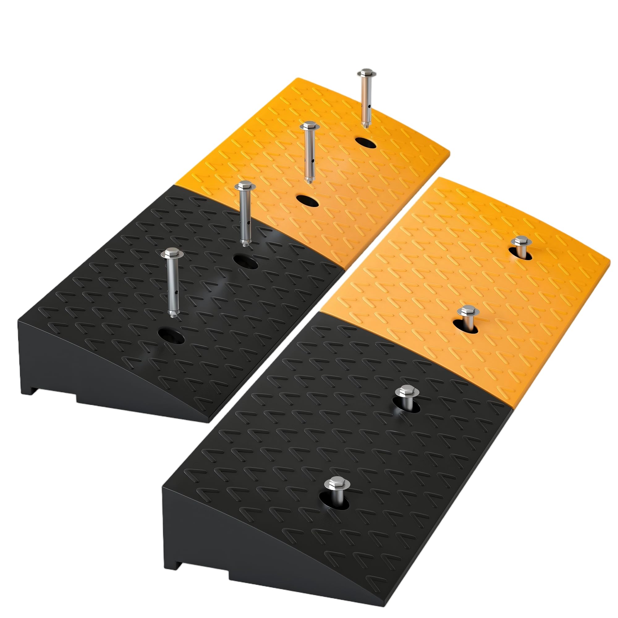 Photo 1 of Nisorpa Rubber Curb Ramp 2 Pack, 40000 lbs Weight Heavy Duty Threshold Ramps for Shed Garage Door Steps or Driveway Curbside, 2 Inch Height, Black and Yellow
