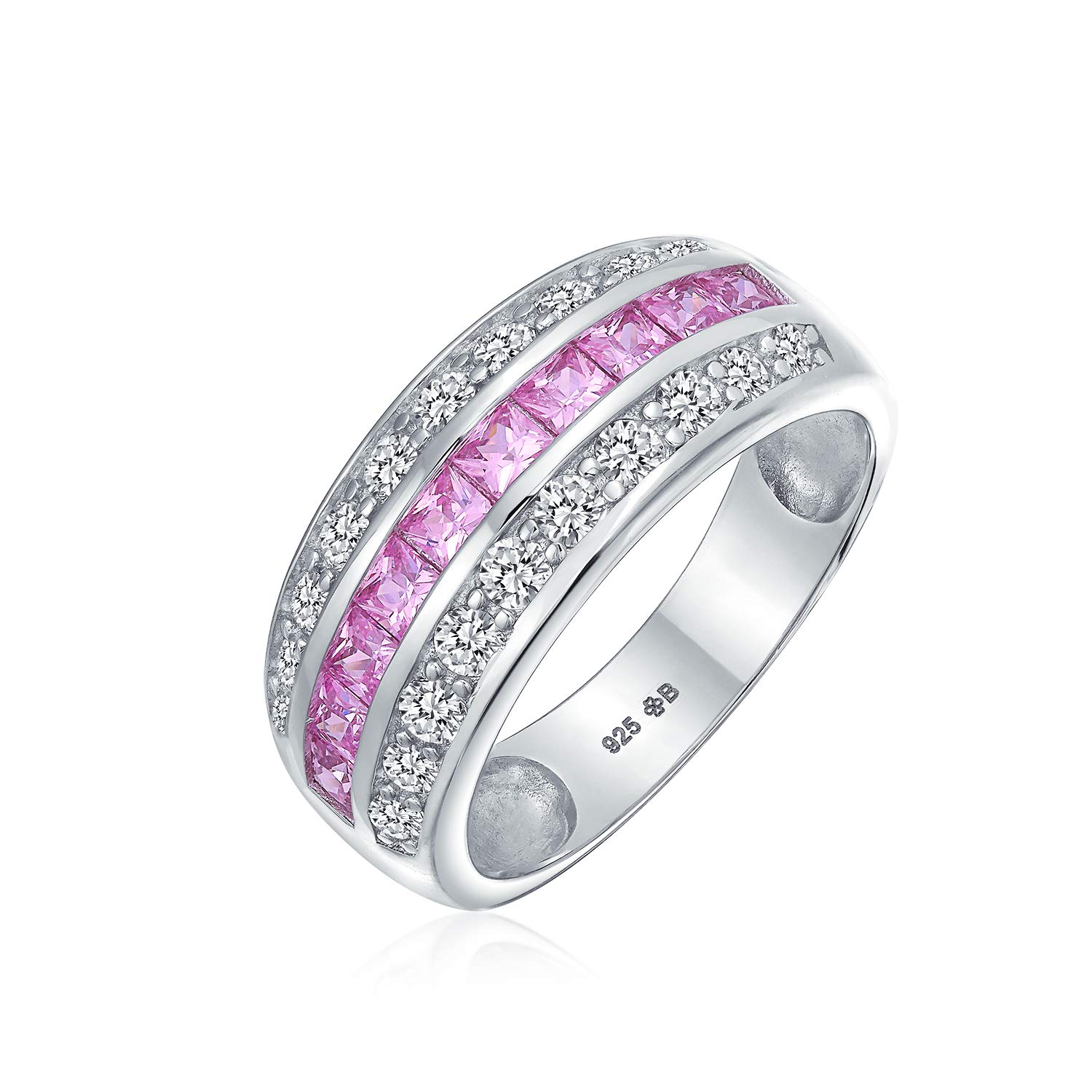 Art Deco Pink Blue Clear Aaa Cubic Zirconia Half Eternity