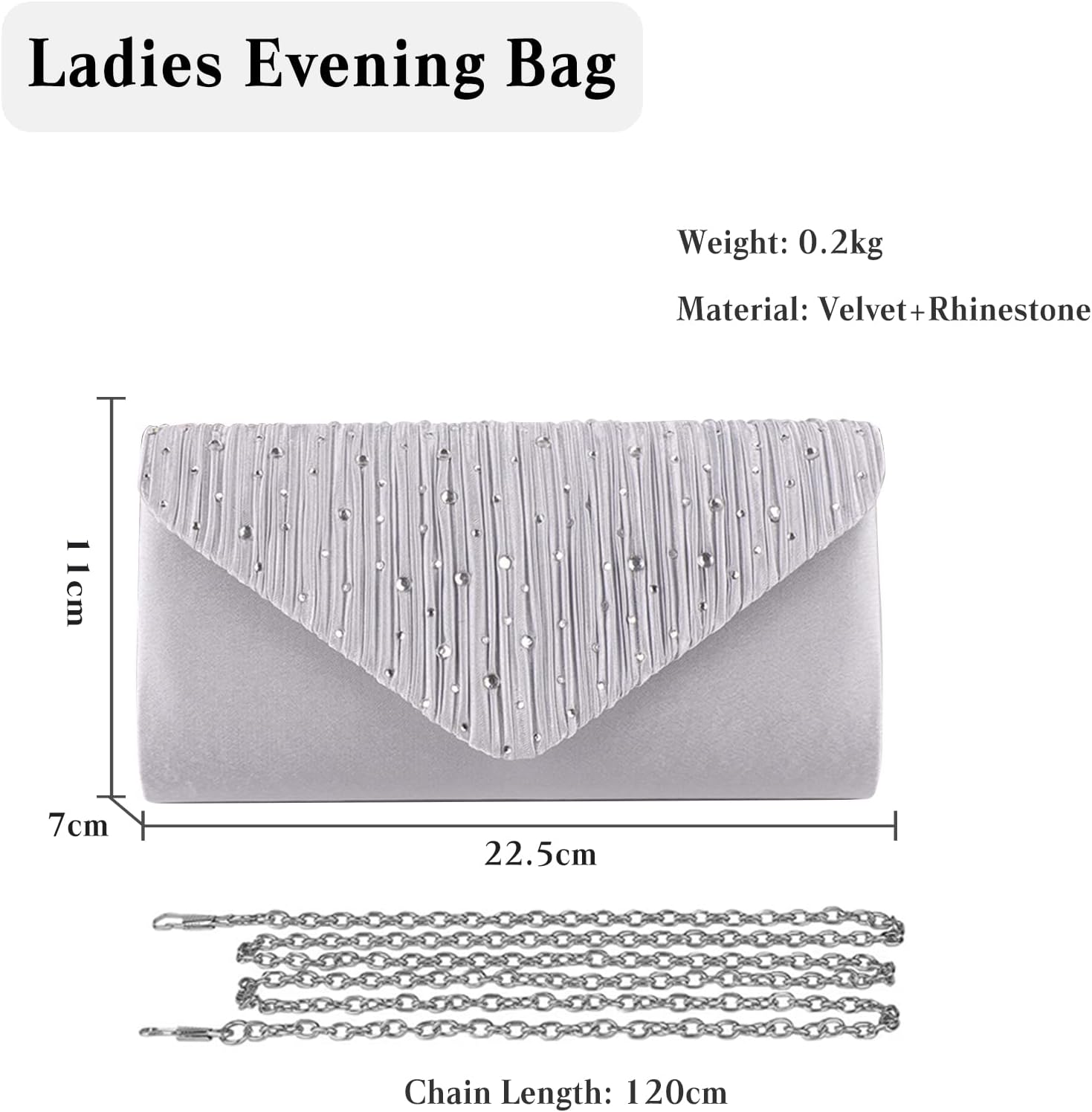 CORIOS Evening Bag for Women Rhinestone Clutch Bag Envelope Handbag Bridal Wedding Purse Elegant Shoulder Bag