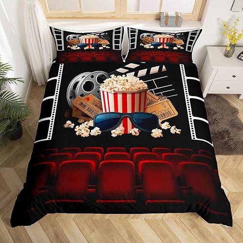 Juego de ropa de cama con temática de película, estilo cine, funda de edredón vintage con entradas de cine, regalos para niños y niñas, tira de