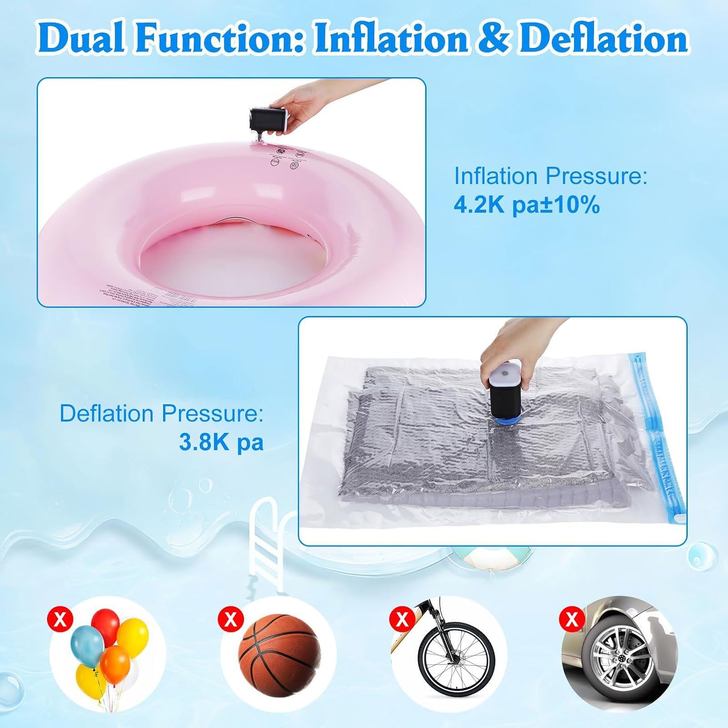 Electric Air Pumps for Inflatables Portable Rechargeable Small Pumps for Exercise Float Pool Float Airs Bed Mattress Rechargeable Cordless Inflator